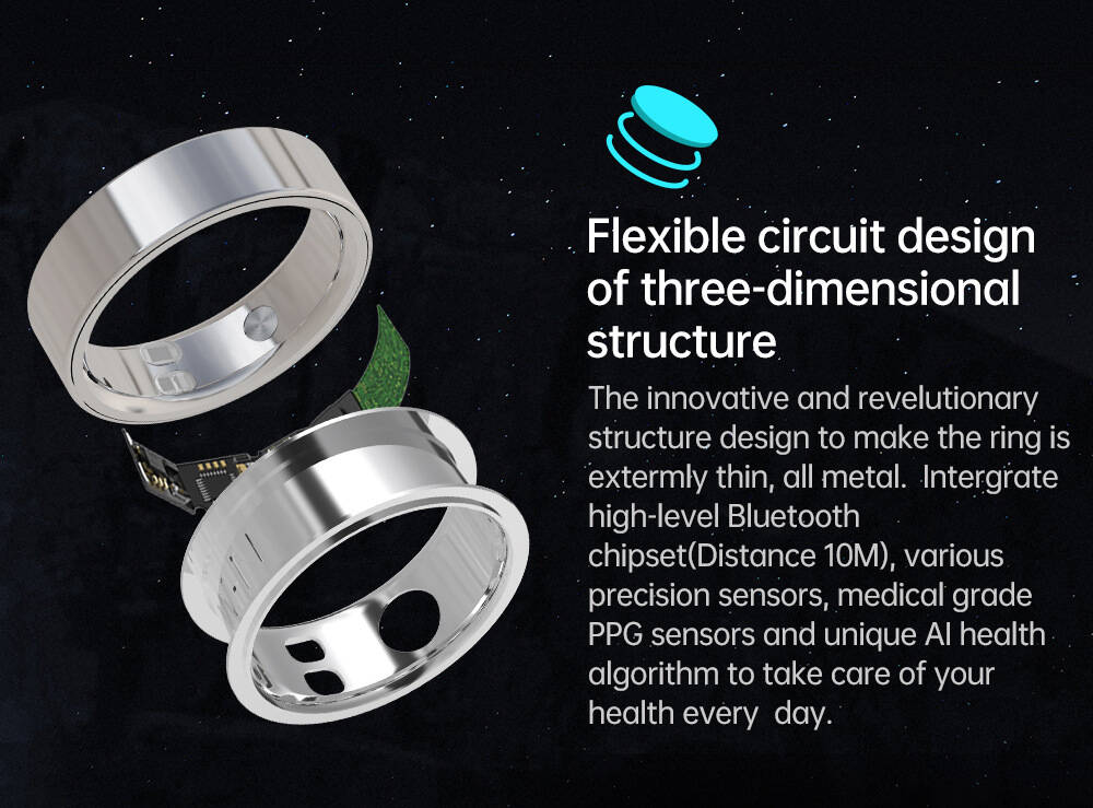Smart Fitness Ring, Bluetooth Activity Tracker with Sleep Monitoring