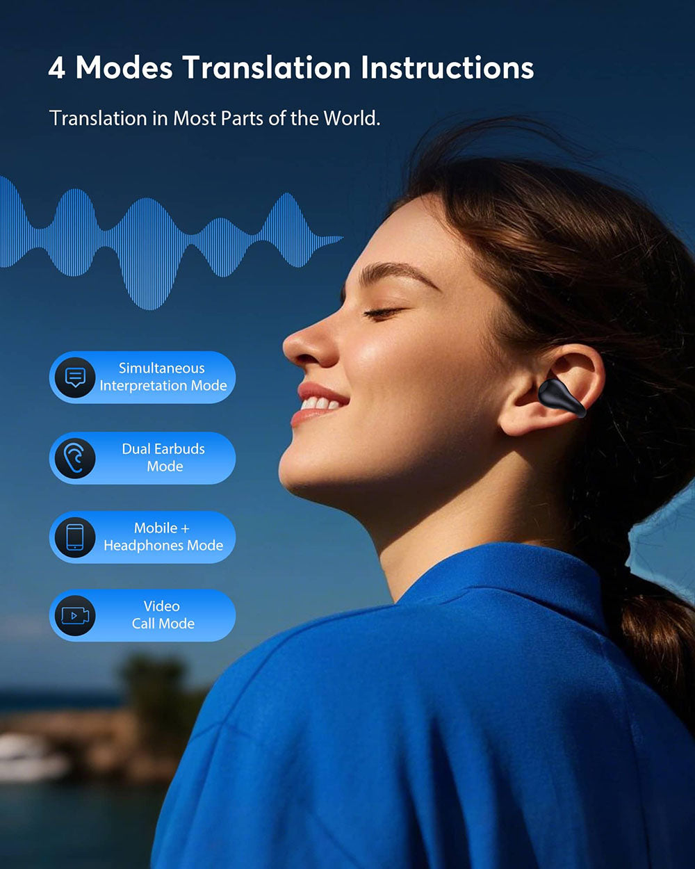 AI Translation Earbuds, Real-Time 133+ Languages, Wireless Bluetooth