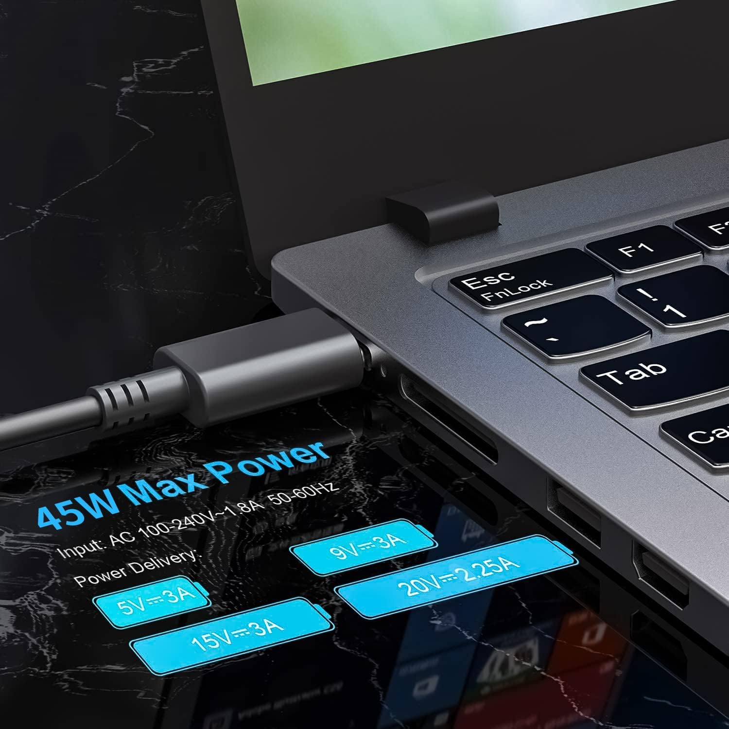 Famous Tech Shop 45W USB-C Laptop Charger for Lenovo, Dell, HP & MacBook