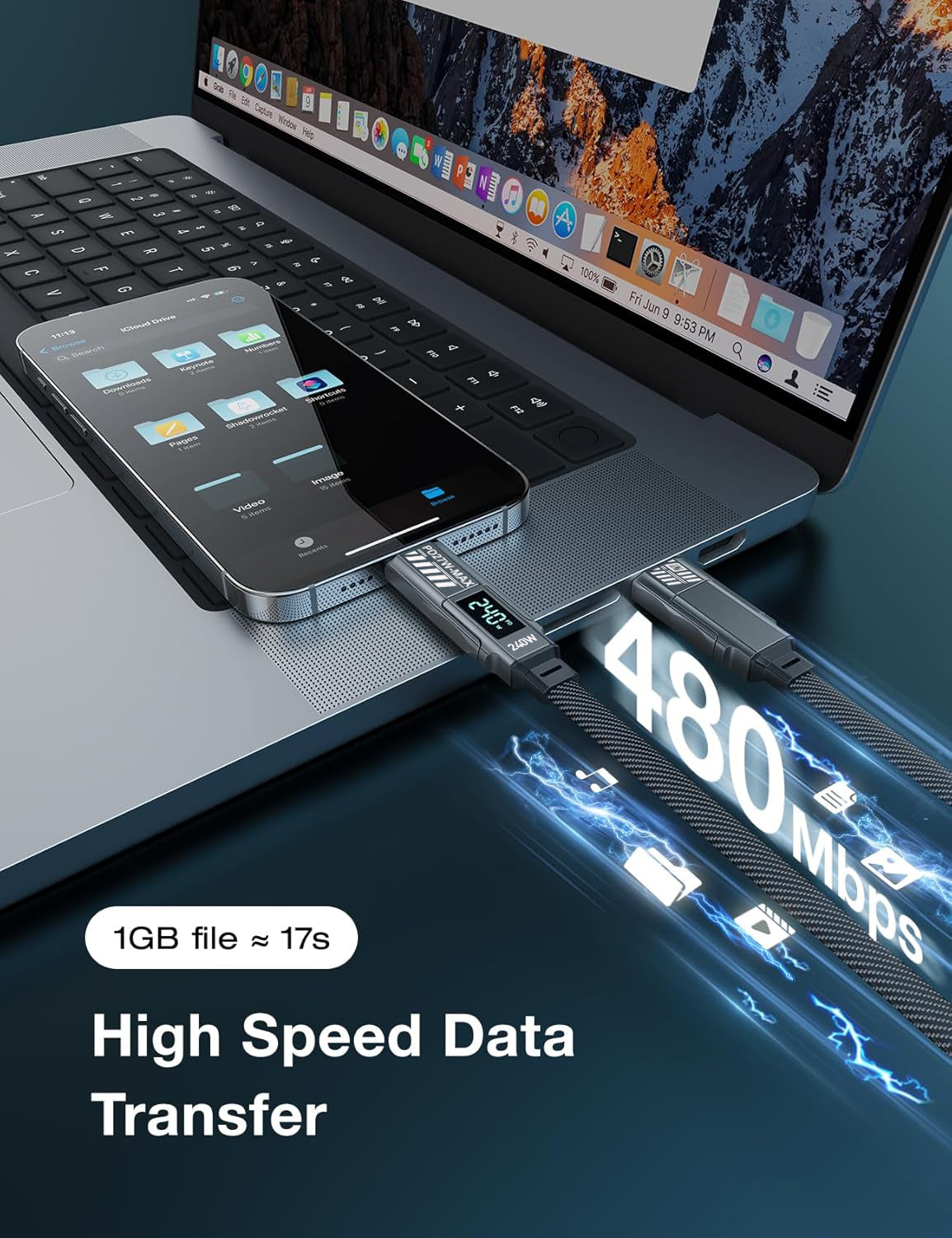1000W GaN 10-Port Desktop Charging Station Bundle – 8 USB-C + 2 USB-A, Includes 2×240W USB-C Cables
