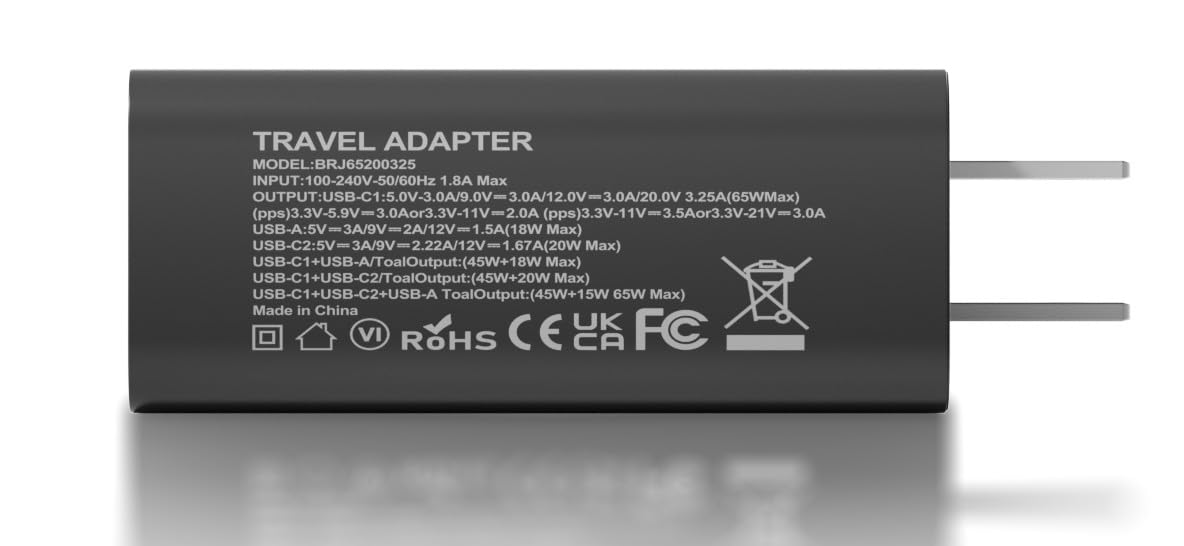 65W GaN USB-C 3-Port Fast Charger