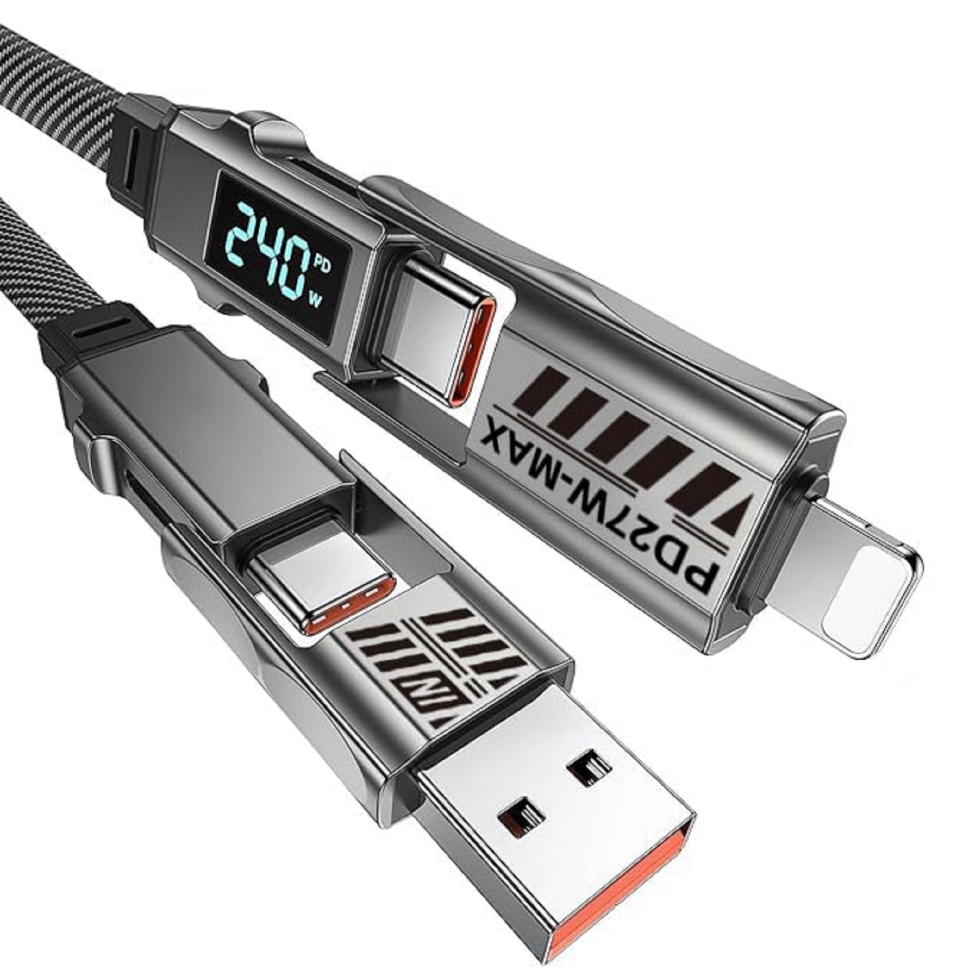 4-in-1 USB Charging Cable 240W Fast Charge with Wattage Display