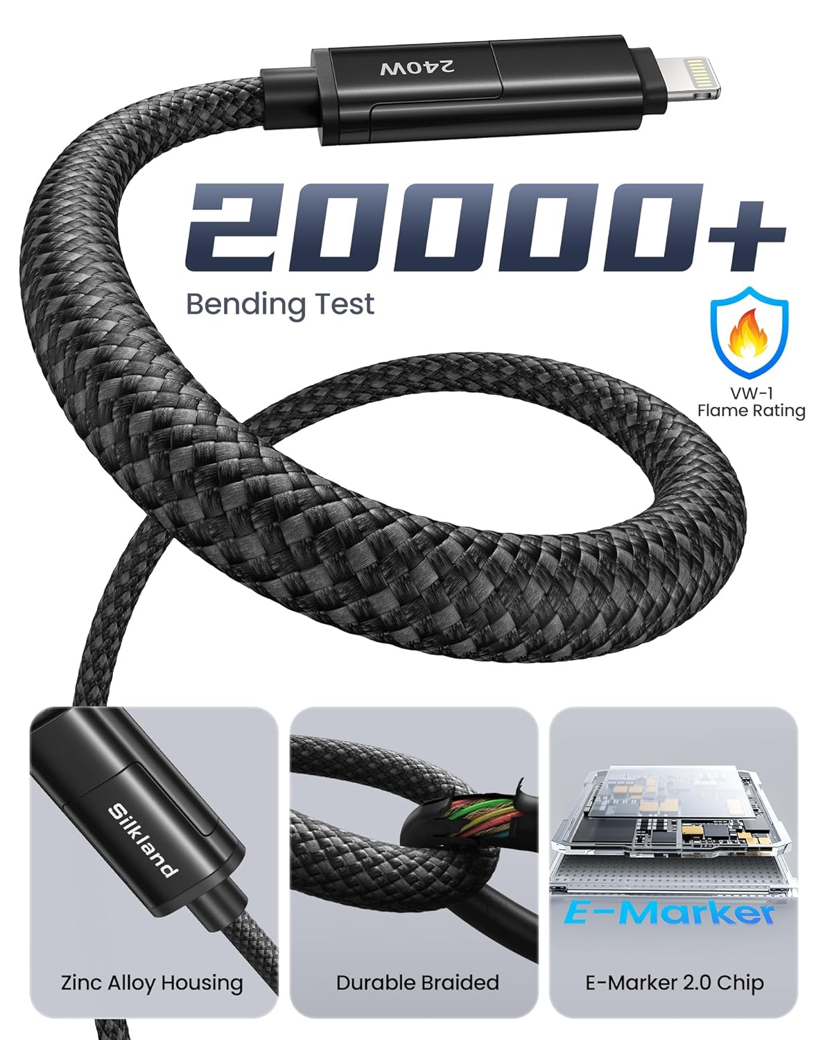 4-in-1 USB Charging Cable 240W Fast Charge with Wattage Display