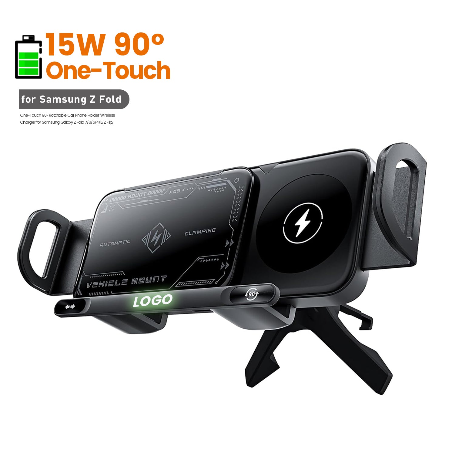 15W Fast Wireless Car Charging Holder with Auto-Rotating Phone Mount