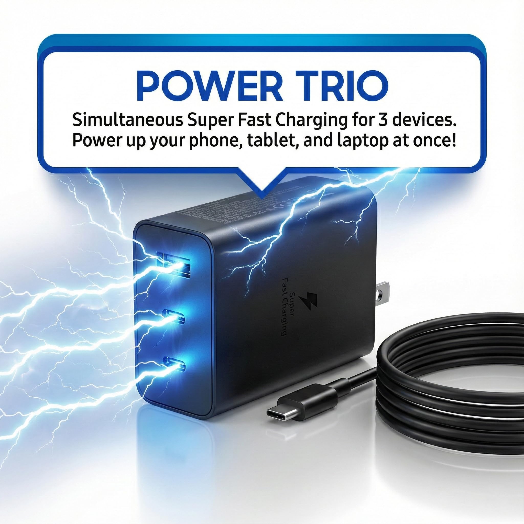 65W GaN USB-C 3-Port Fast Charger
