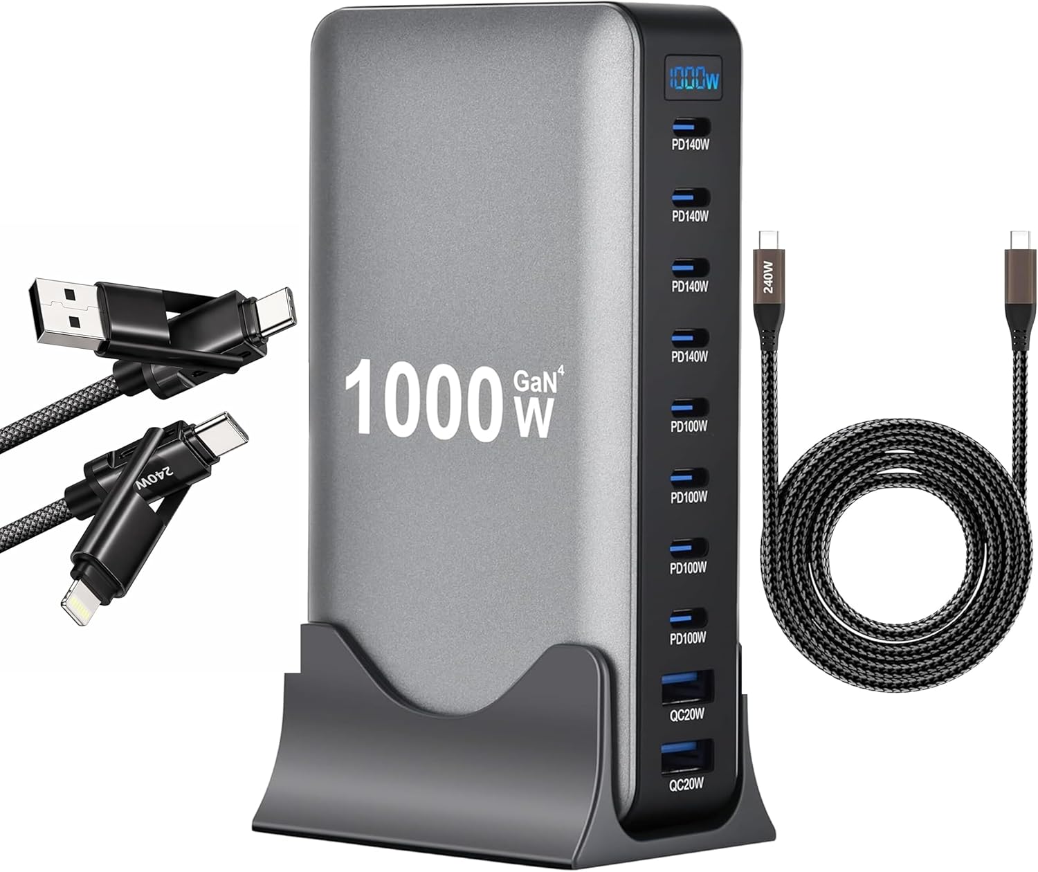 1000W GaN 4 USB-C Charging Station Bundle
