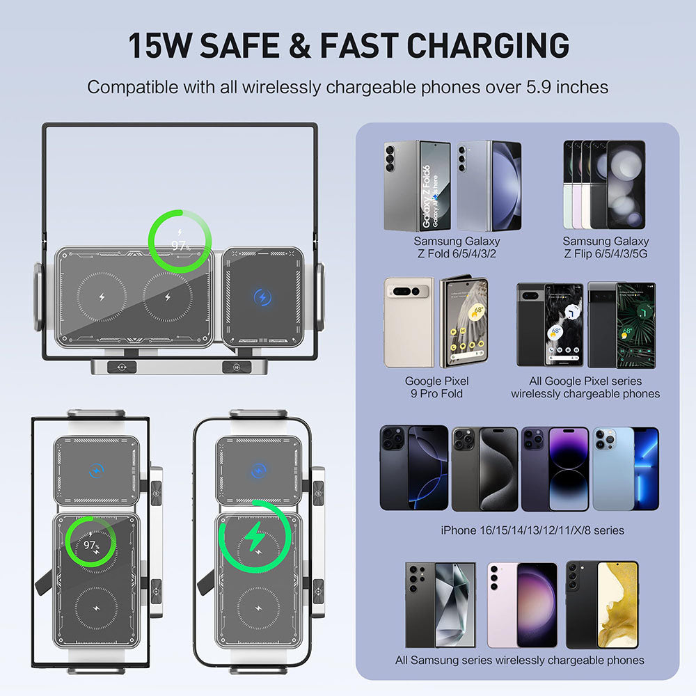 15W Auto-Rotating Wireless Car Phone Mount | Fast Charging