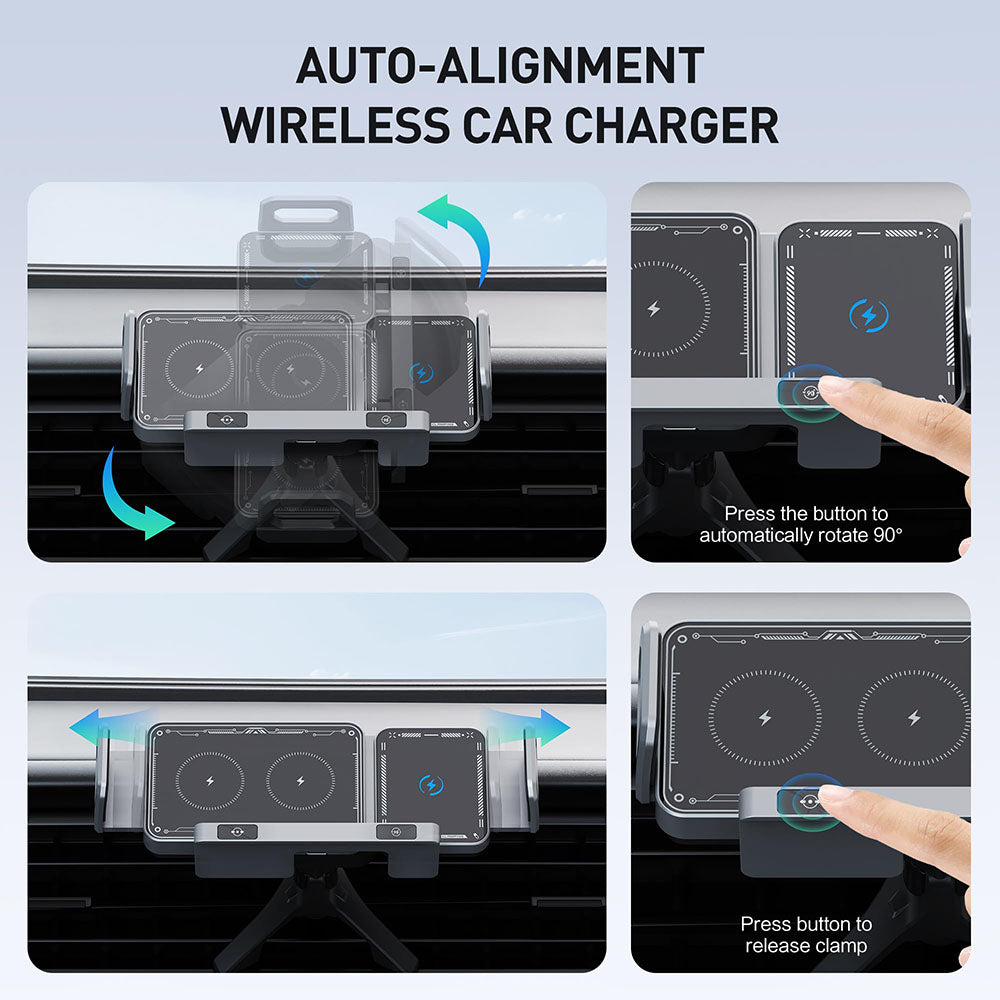 15W Auto-Rotating Wireless Car Phone Mount | Fast Charging