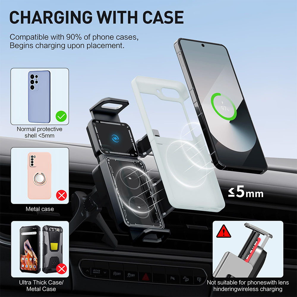 15W Auto-Rotating Wireless Car Phone Mount | Fast Charging