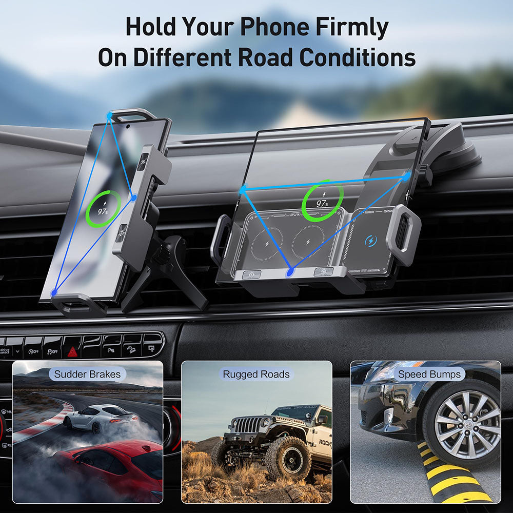 15W Auto-Rotating Wireless Car Phone Mount | Fast Charging