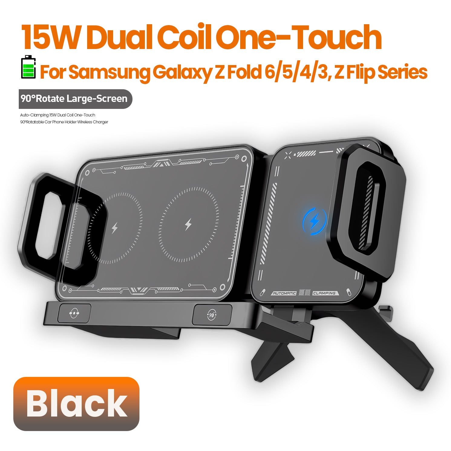 15W Auto-Rotating Wireless Car Phone Mount | Fast Charging