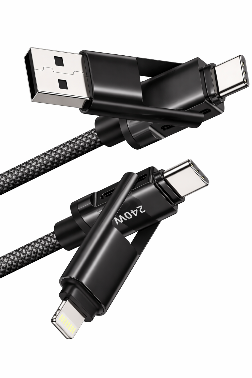 4-in-1 USB Charging Cable 240W Fast Charge with Wattage Display