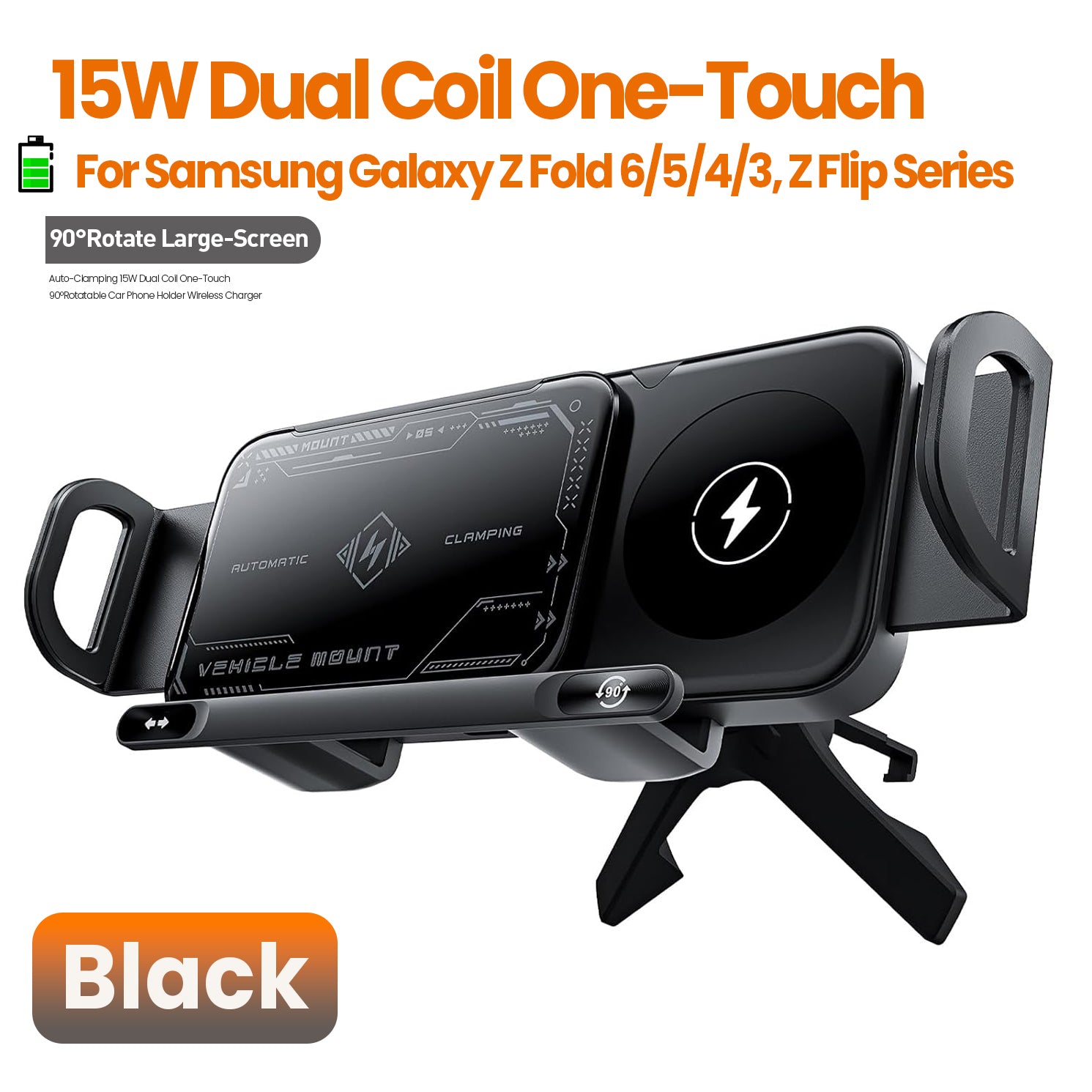 15W Fast Wireless Car Charging Holder with Auto-Rotating Phone Mount