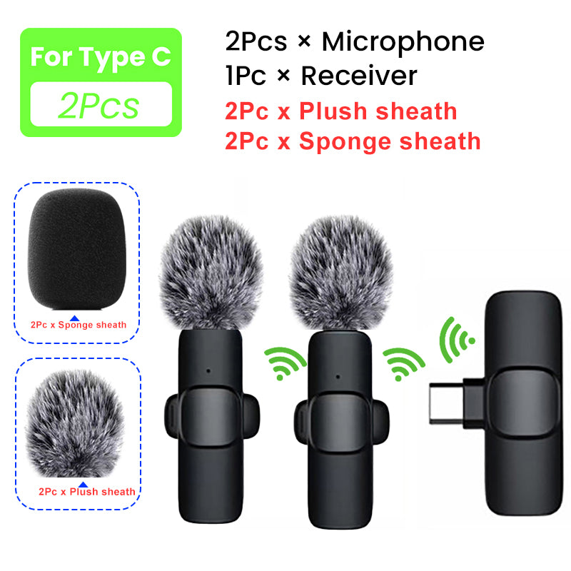 Famous Tech Shop 2-Pack Wireless Lavalier Microphone for iPhone & Android, USB-C & Lightning Clip-On Mics with Noise Reduction for Vlogs & Interviews
