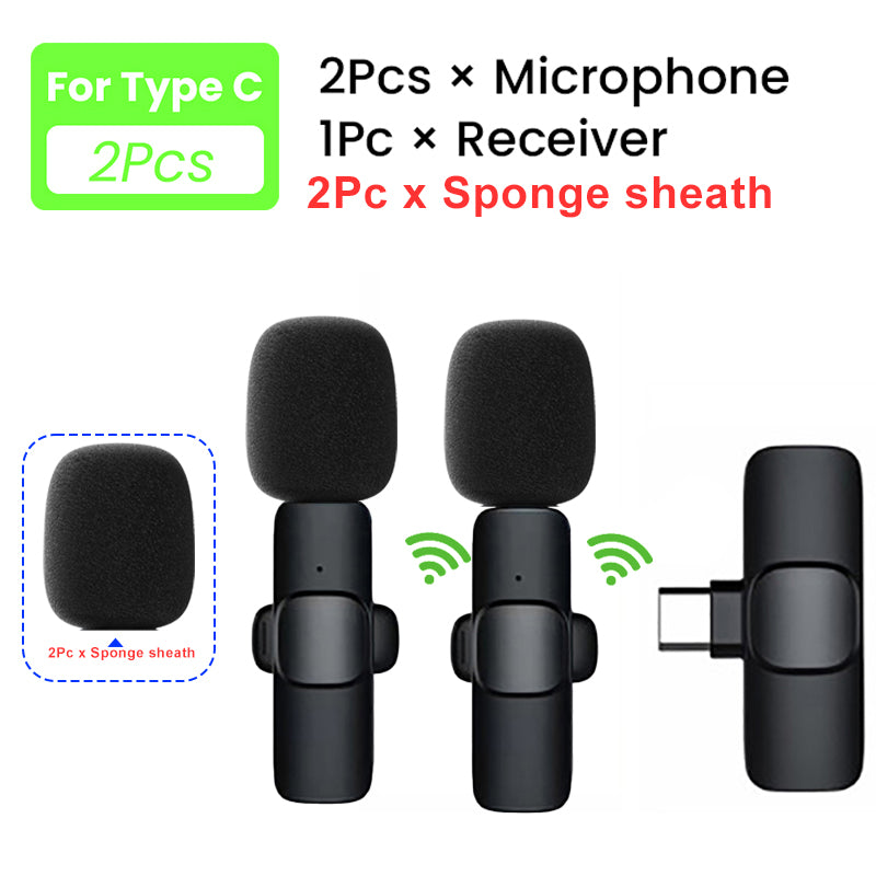 Famous Tech Shop 2-Pack Wireless Lavalier Microphone for iPhone & Android, USB-C & Lightning Clip-On Mics with Noise Reduction for Vlogs & Interviews