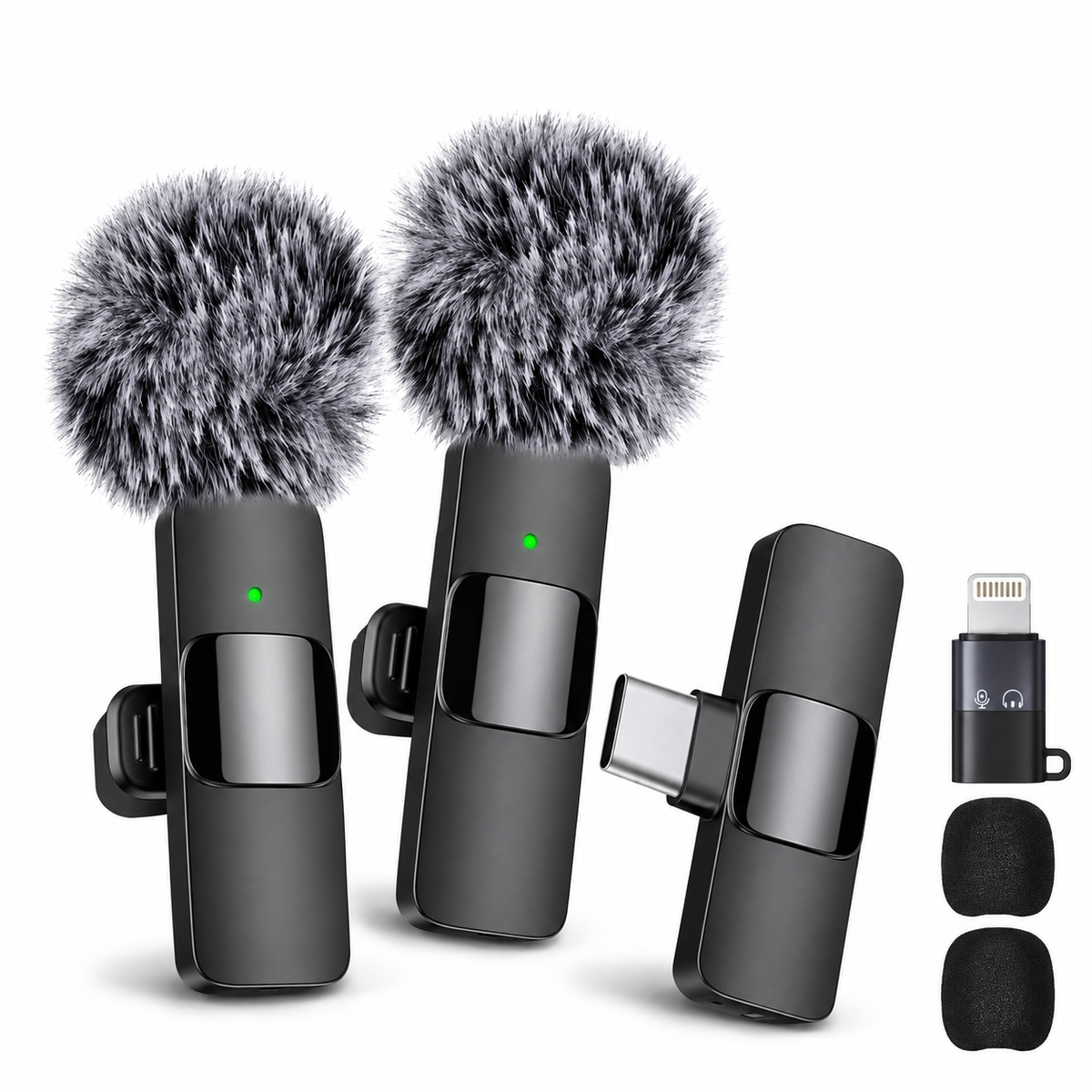 Famous Tech Shop 2-Pack Wireless Lavalier Microphone for iPhone & Android, USB-C & Lightning Clip-On Mics with Noise Reduction for Vlogs & Interviews