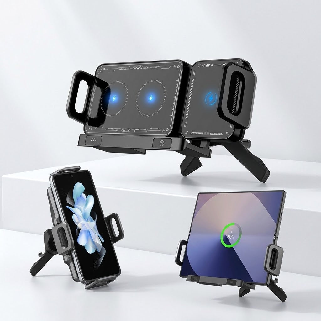 Famous Tech Shop 15W Wireless Car Charger Mount with Auto Clamping, 360° Rotating Dashboard Phone Holder for iPhone and Android