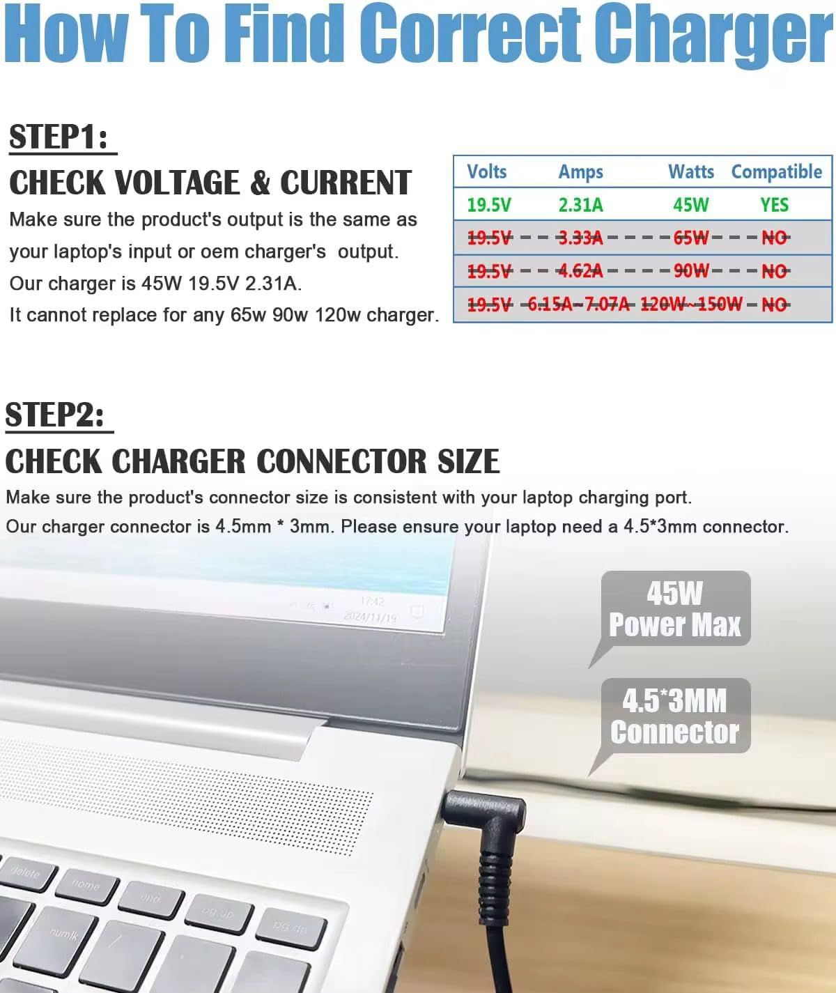 45W HP Blue Tip Laptop Charger
