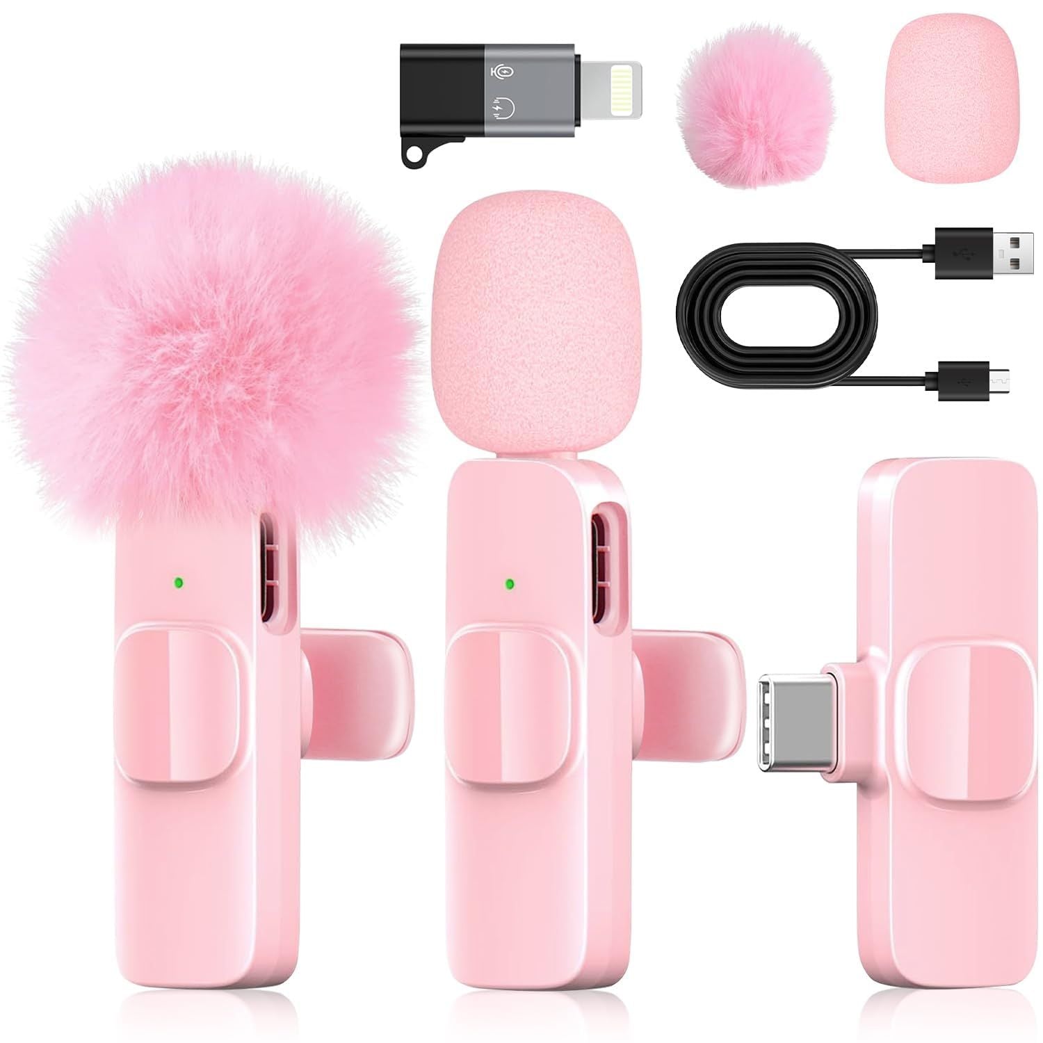 Pink Wireless Lavalier Microphone for iPhone & USB-C