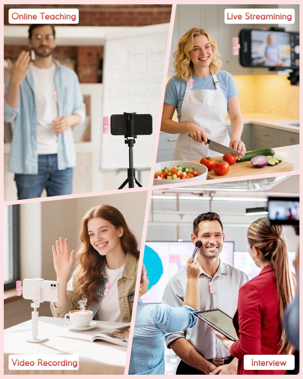 Pink Wireless Lavalier Microphone for iPhone & USB-C