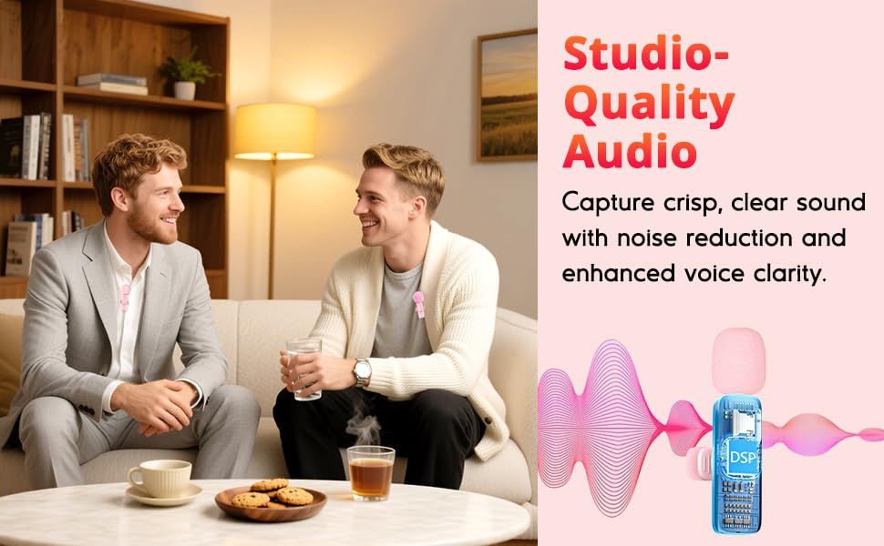 Pink Wireless Lavalier Microphone for iPhone & USB-C