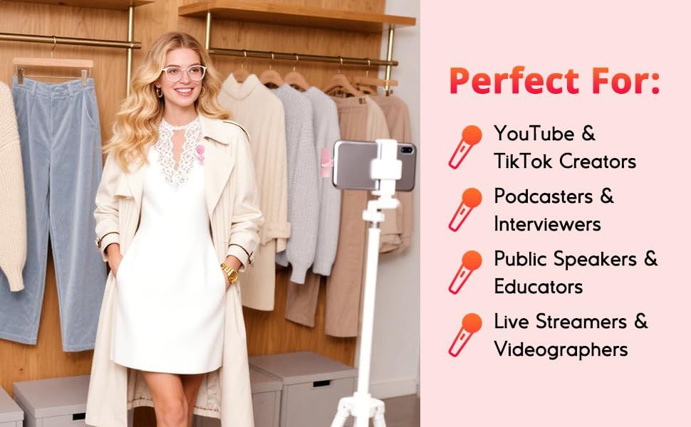 Pink Wireless Lavalier Microphone for iPhone & USB-C