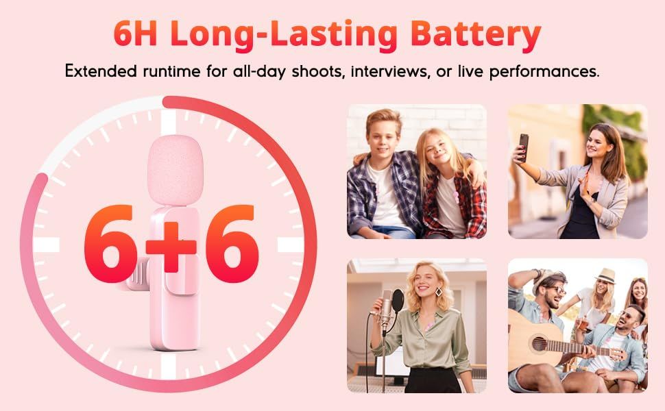 Pink Wireless Lavalier Microphone for iPhone & USB-C