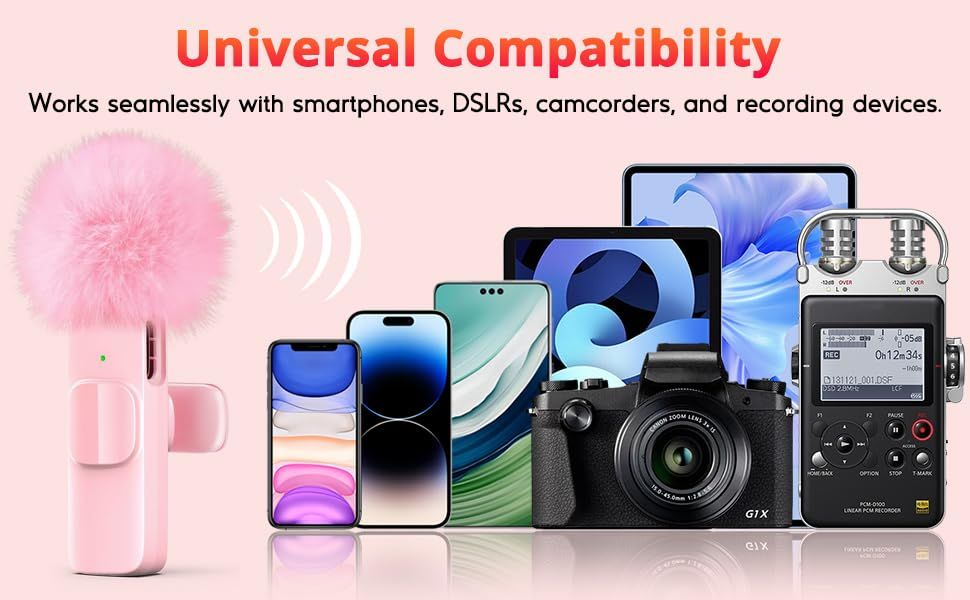Pink Wireless Lavalier Microphone for iPhone & USB-C